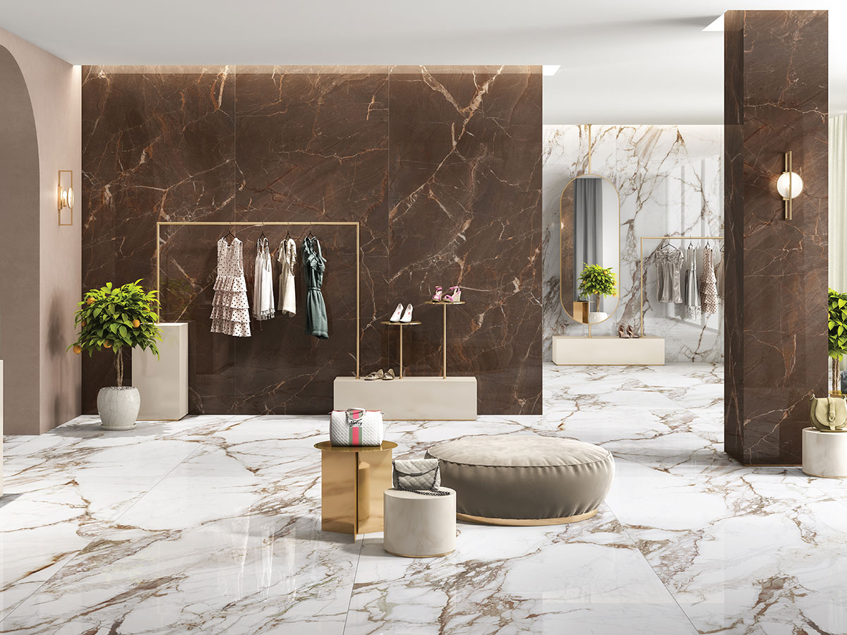 Laurent Mocha 1200x2780mm Cream Marble Tiles for Wall | Simpolo
