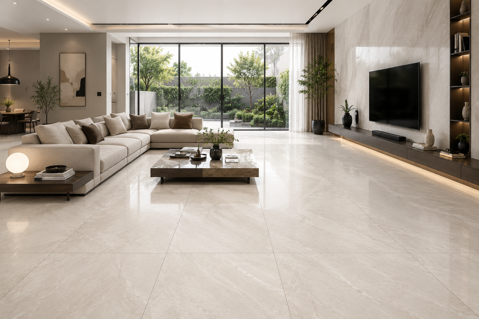 Bungalow Interior Design with Large Tiles