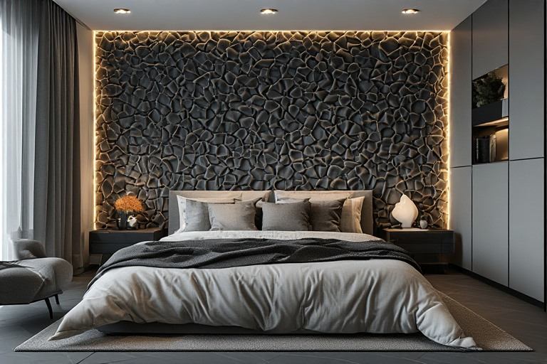 3D textured accent wall for luxury bedroom interior design