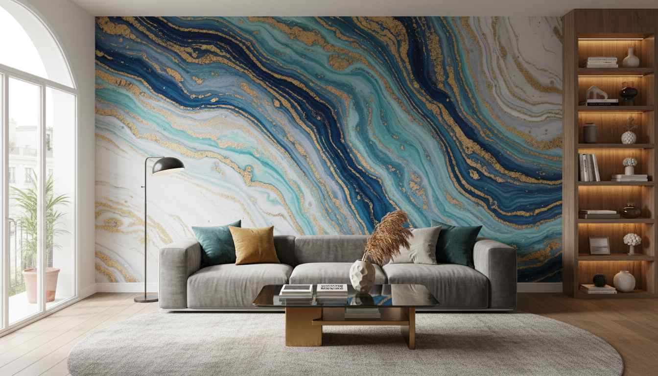 Creative abstract flowing vein marble tile wallpaper for feature walls