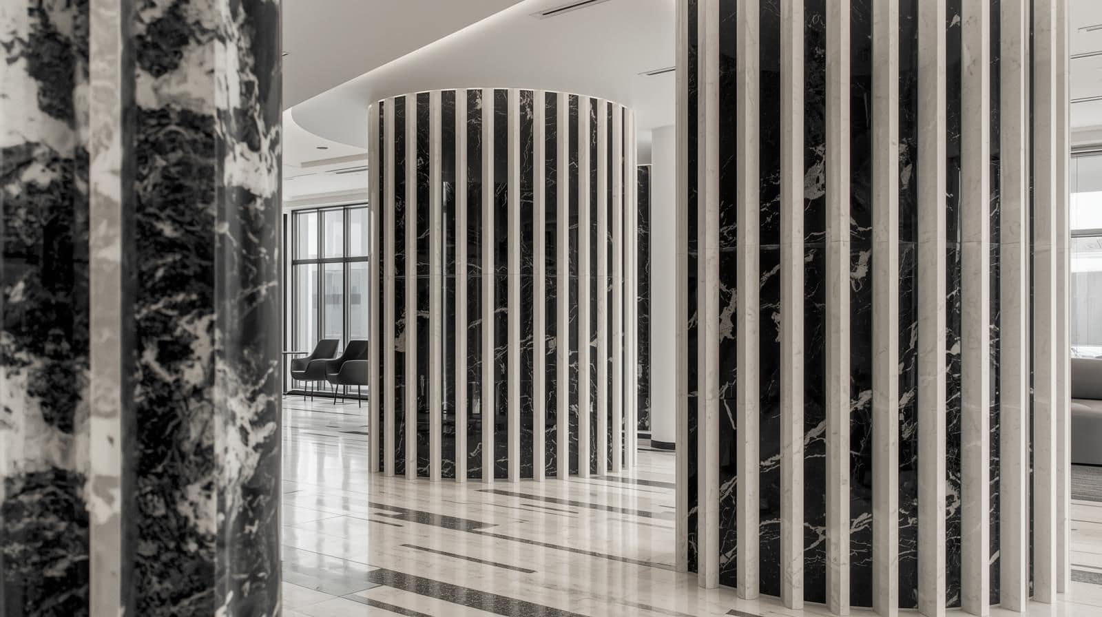 Accent Columns with Black and White Marble Tile Texture.