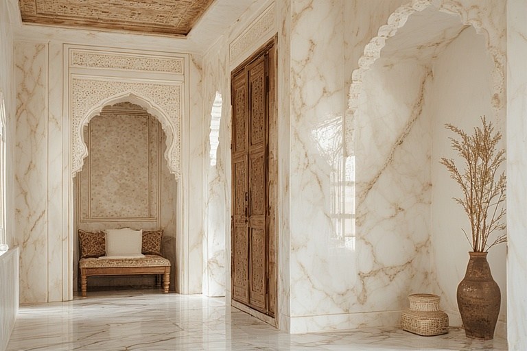 Arch Motif Inspired Walls with Glossy Finishes