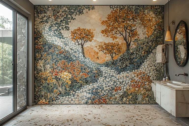 Artistic mosaic home wall design for feature zones