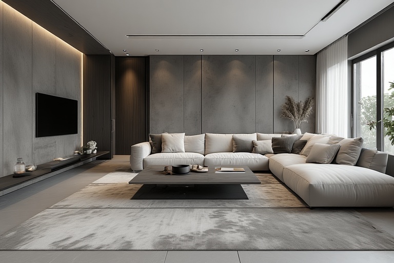Ash Grey Walls with White Furnishings and Metallic Accents for a Modern Interior Design