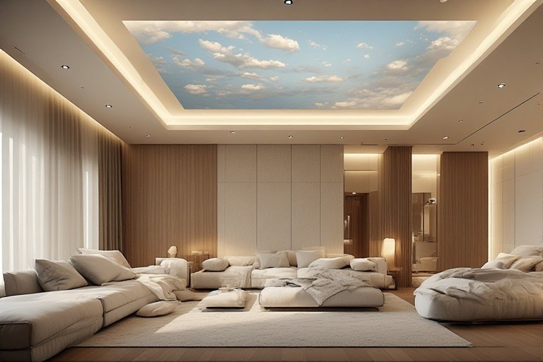 Innovative backlit panel roof ceiling design for a sky effect