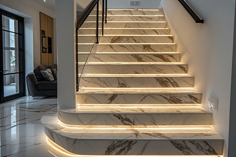 Backlit marble stairs for dramatic effect stair marble design