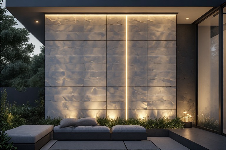 Outdoor Wall Design With Backlit Panels