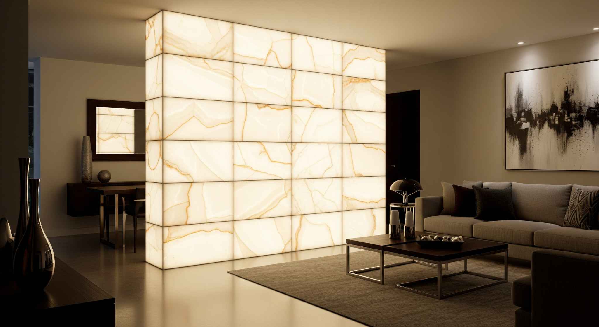 Backlit Tiled Partition Wal