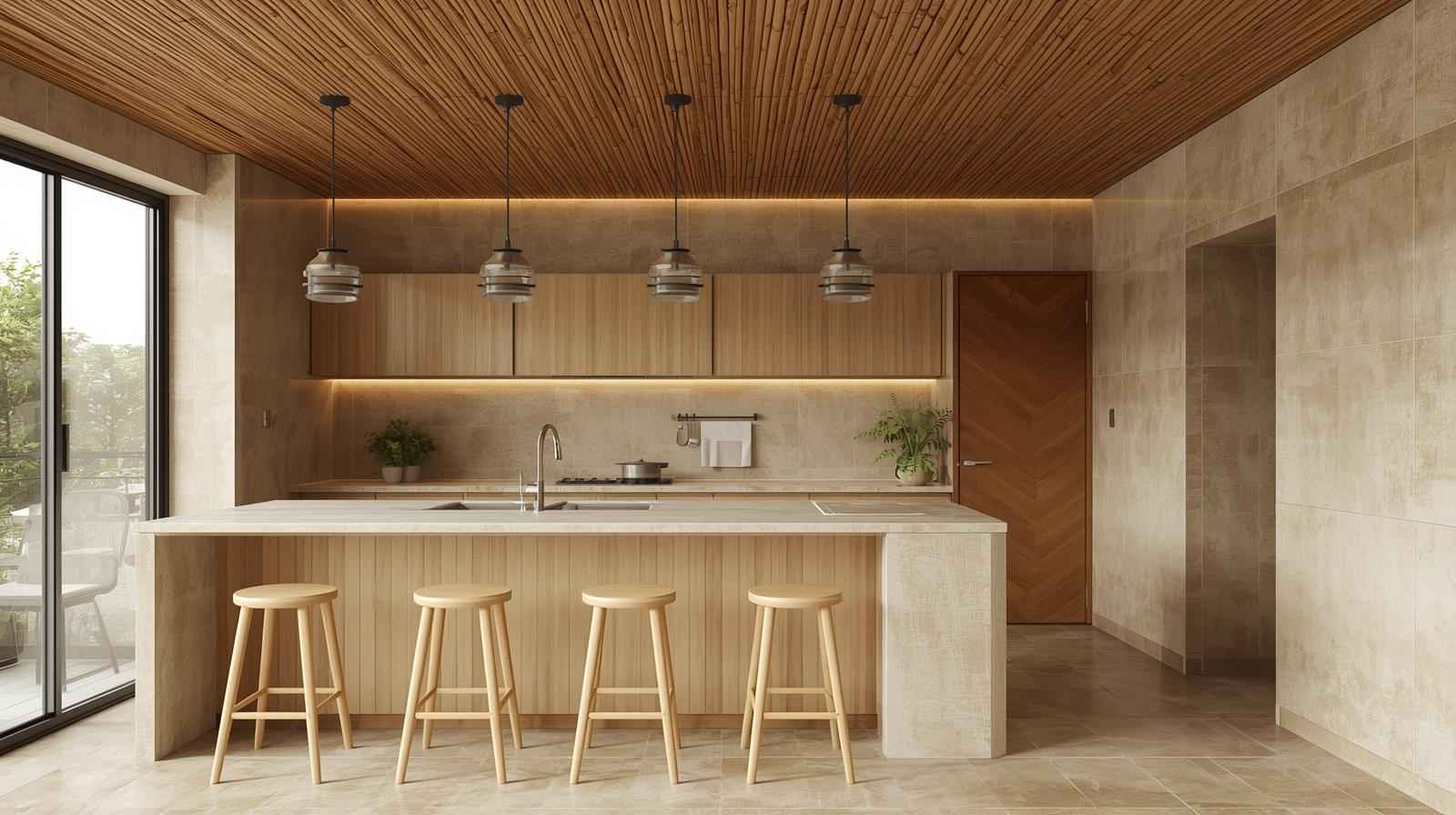 Bamboo ceiling for sustainable style brings eco-friendly charm and natural warmth to interiors.