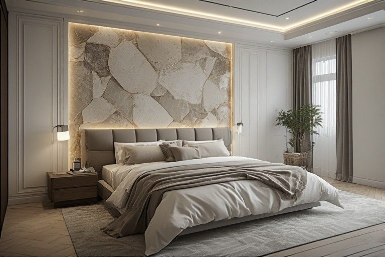 Stylish bedroom headboard home wall design