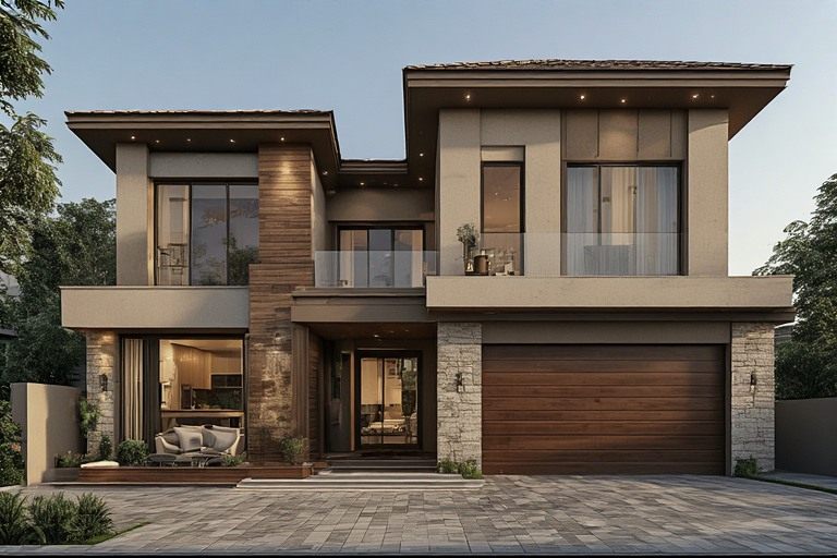Elegant beige and brown exterior colour combination for villas