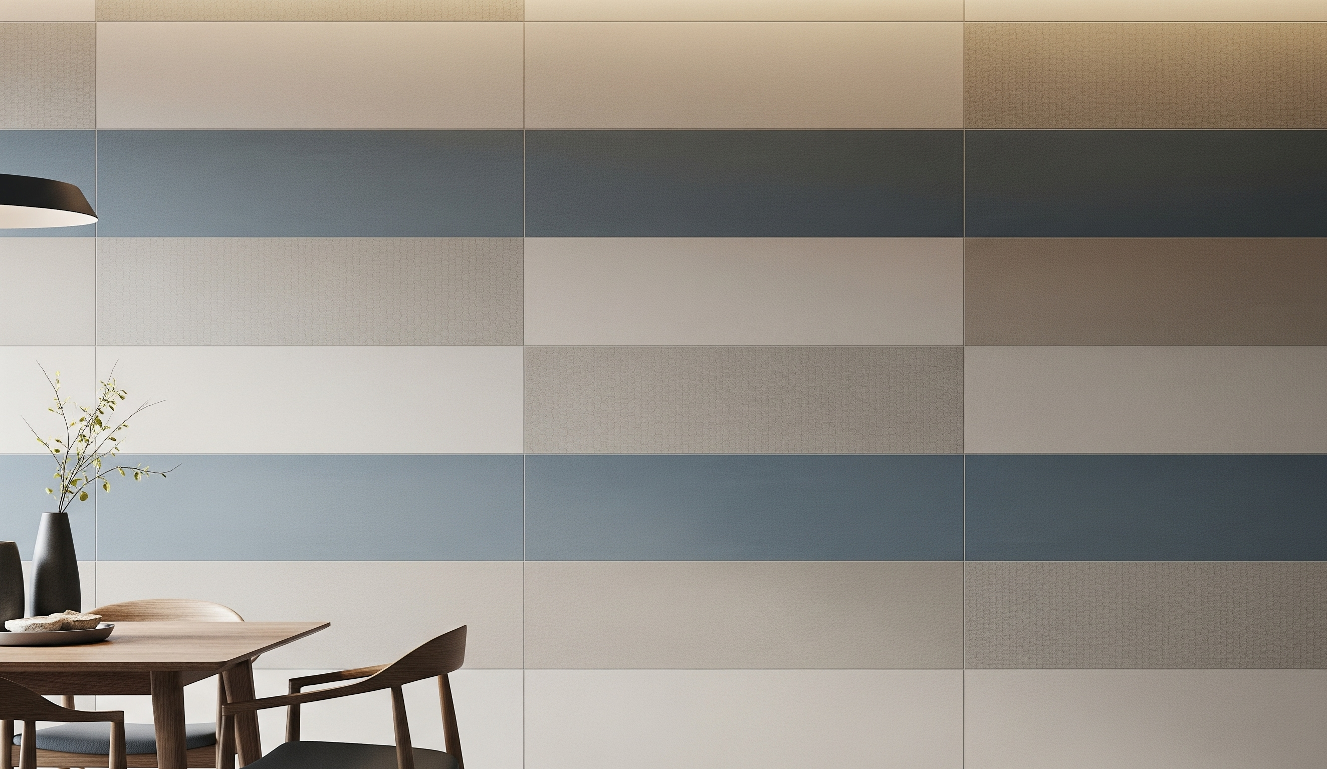 Beige & Dusty Blue with Subtle Wall Tiles