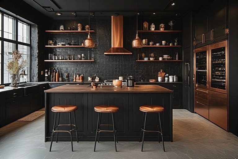 Industrial luxury black colour combination with copper