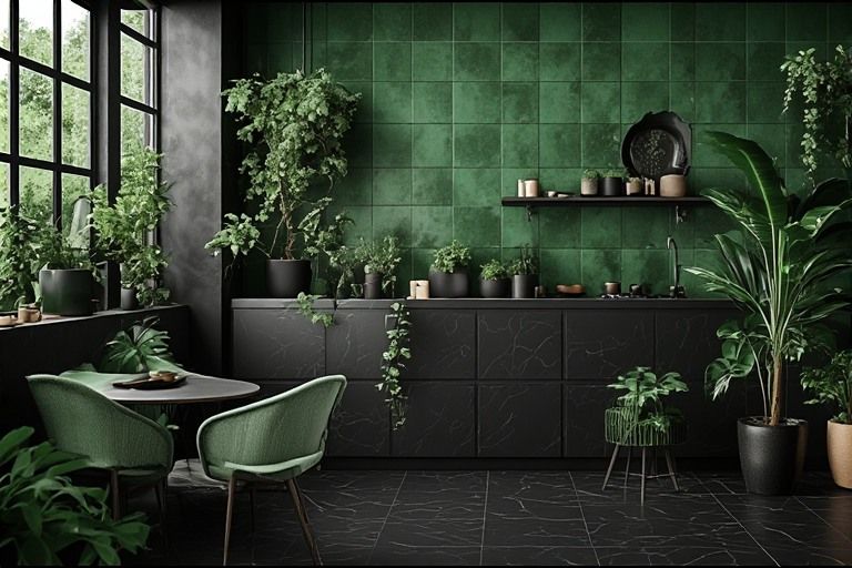 Refreshing black colour combination with green tones