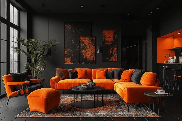 Energetic black colour combination with orange accents
