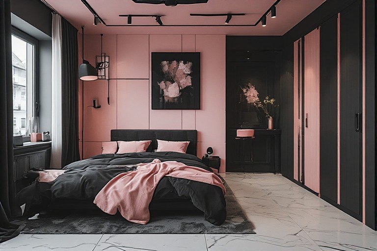Modern black colour combination with soft blush pink