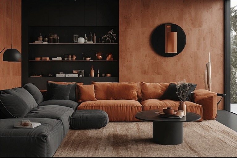 Organic black colour combination with warm terracotta