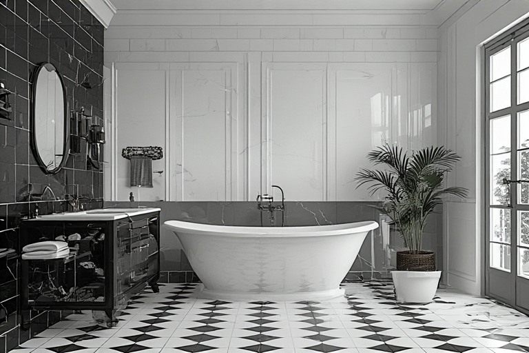 Timeless black colour combination with white walls