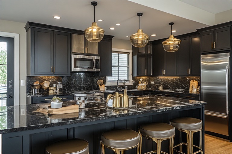 Modern Black Kitchen with Metallic Accents