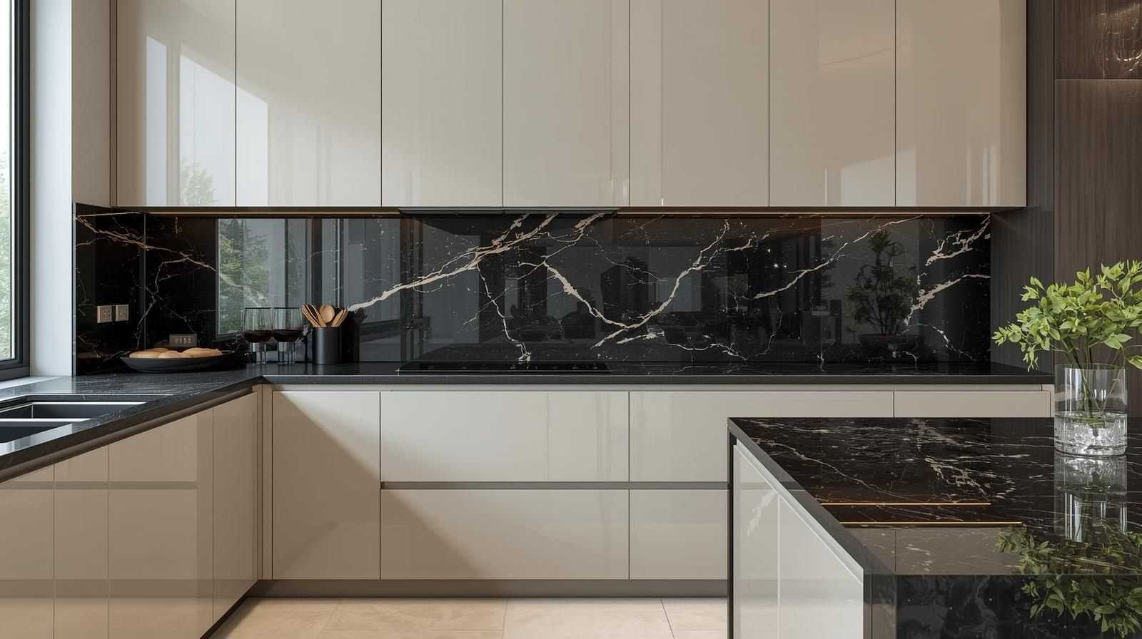 Black Marble Accent Backsplash for Contrast