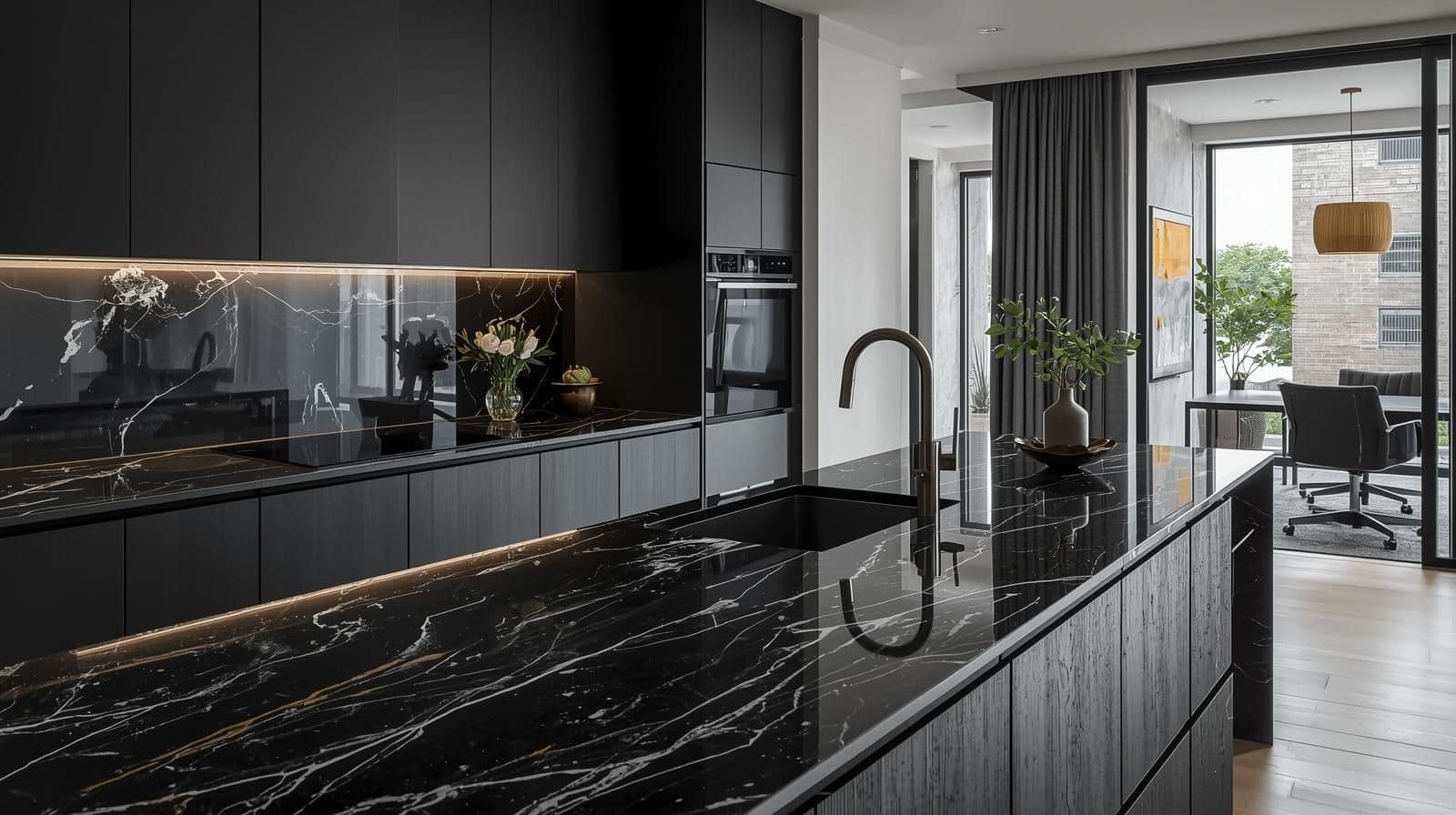 Black Marble Texture Countertops for Modern Kitchens.