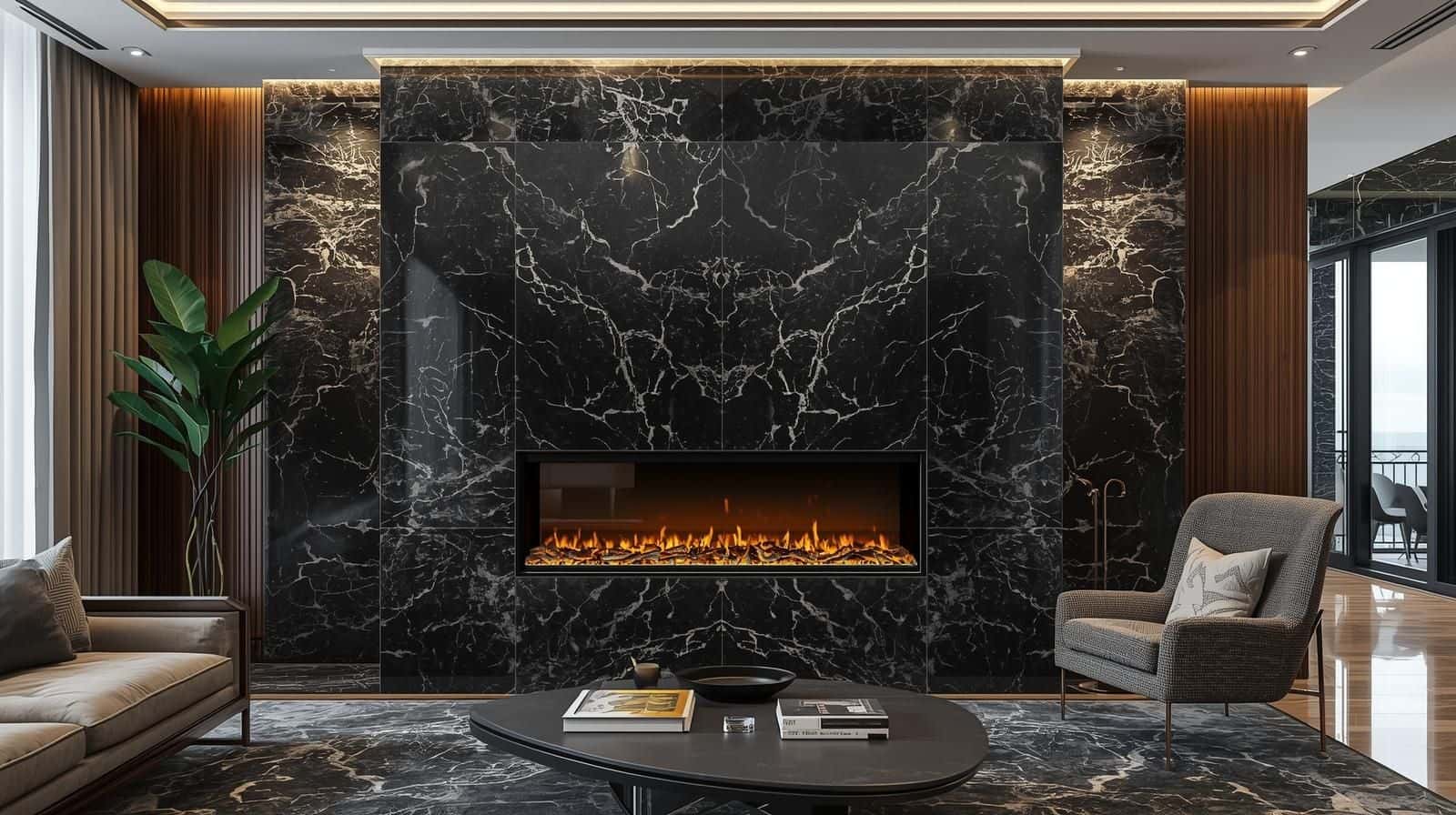 Black Marble Texture Fireplace Surrounds.