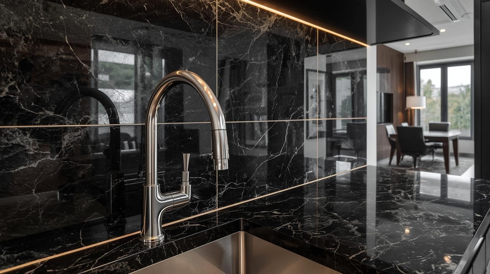 Black Marble Texture Tiles for Kitchen Backsplashes.