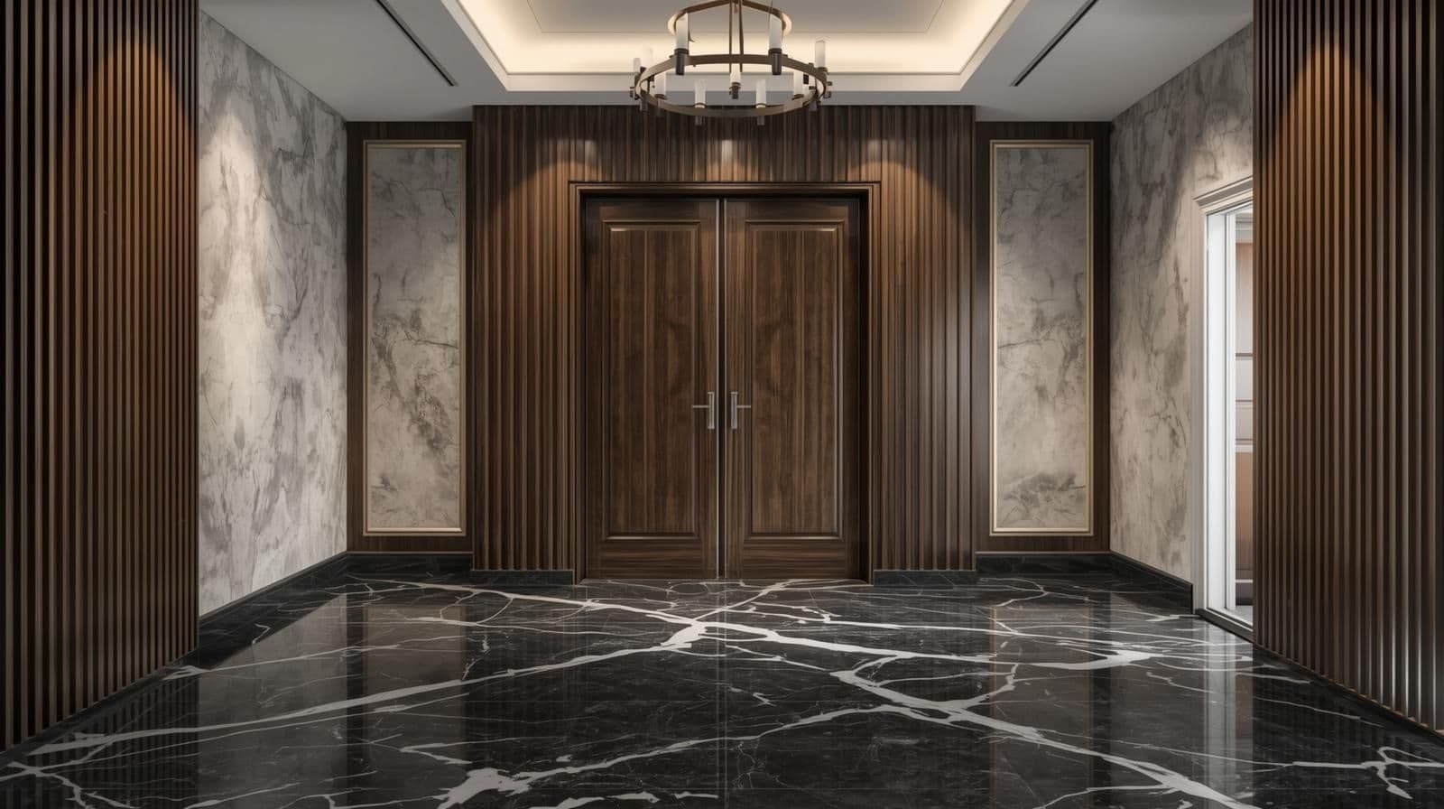 Black Marble Texture in Entryways – Elegant and Durable.