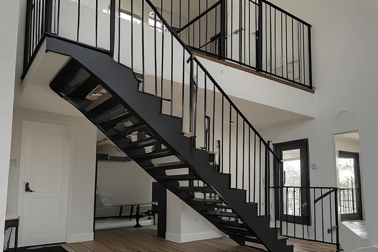 Black Metal Balcony Staircase Design 
