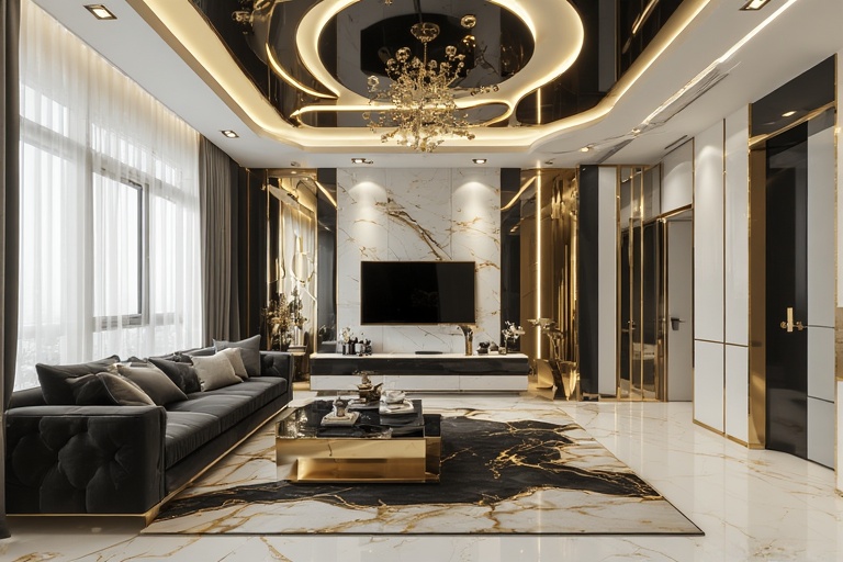 Black and Gold False Ceiling Colour Combination for Luxurious Home Interiors
