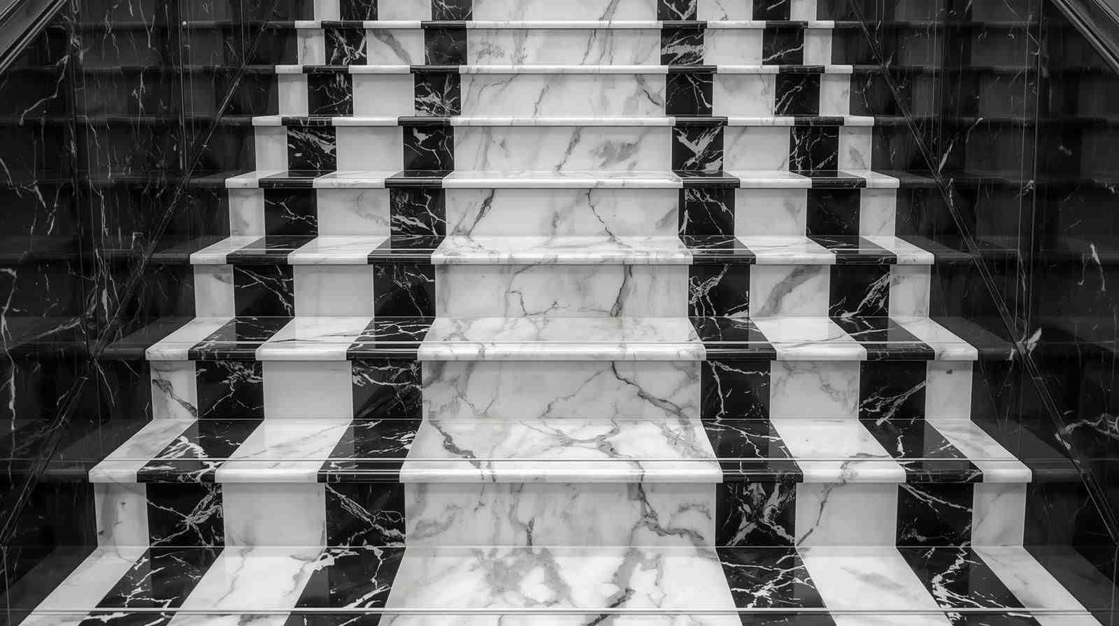 Black and White Marble Stair Tiles