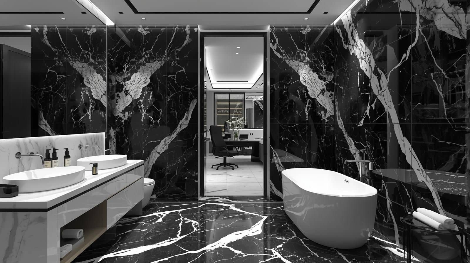 Black and White Marble Tile Texture in Bathrooms for Contrast.