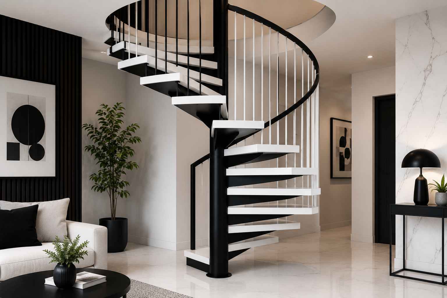 Spiral Black and White Stairs
