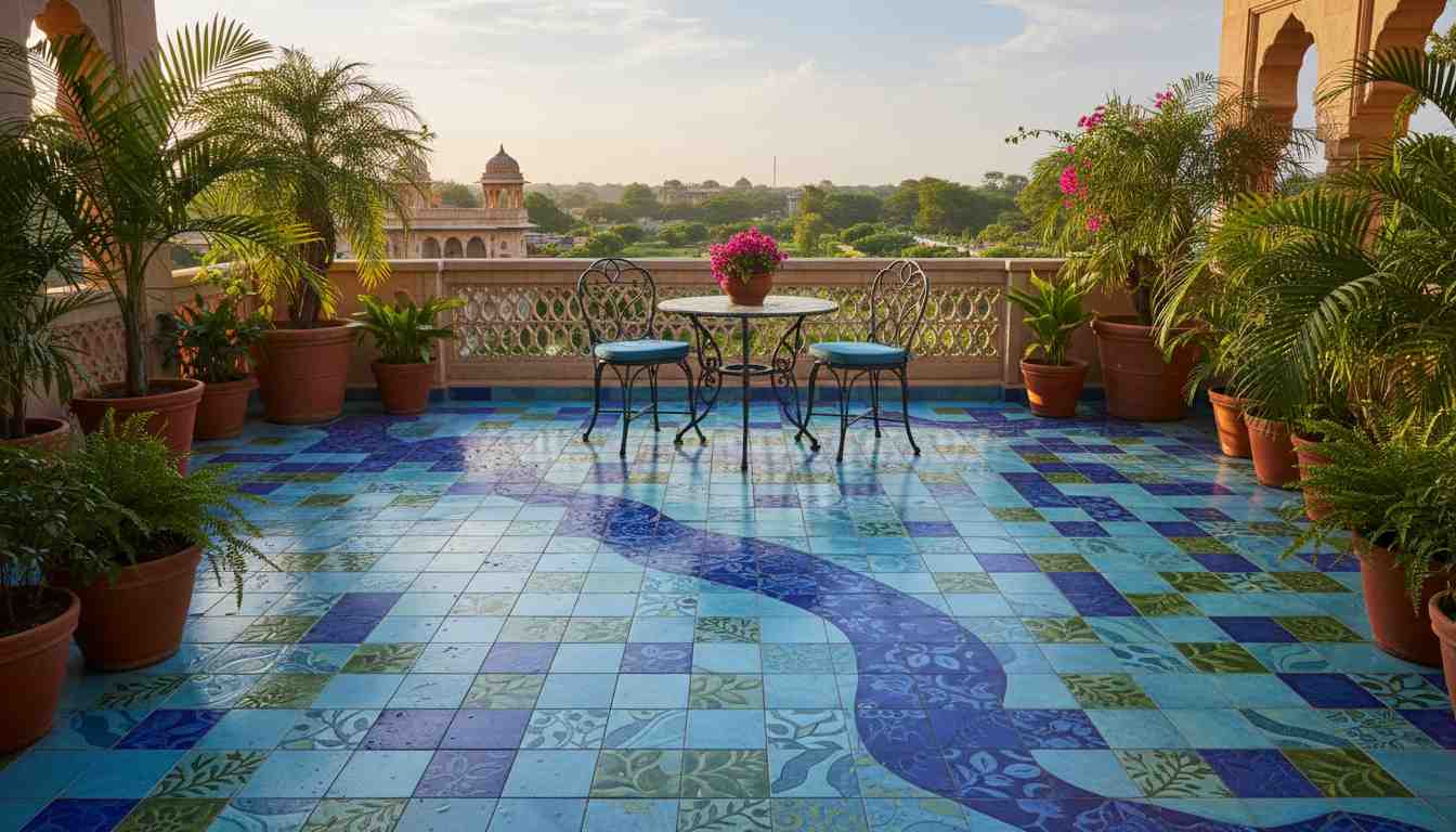 Blue and green combination tiles for balcony and outdoors