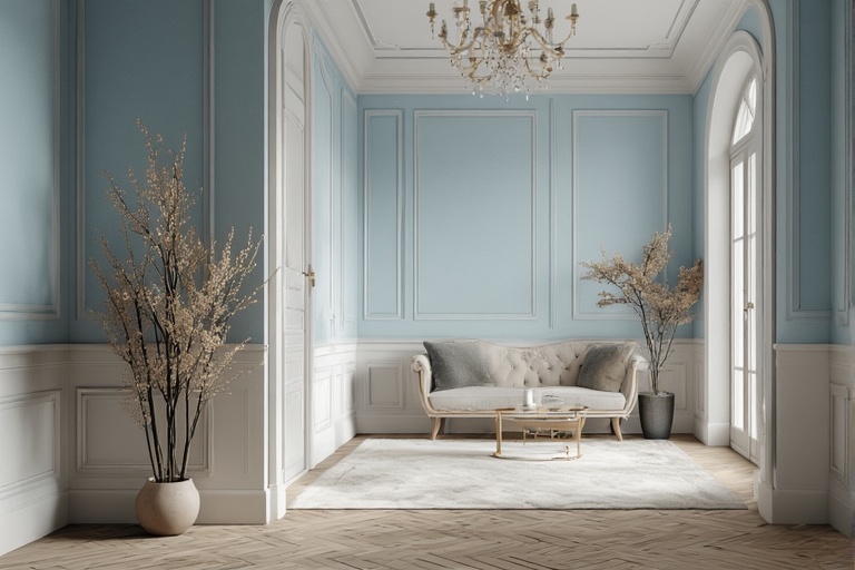 Blue and Soft White Combinations Ideas for Hall Interior Walls for a Calm and Elegant Look