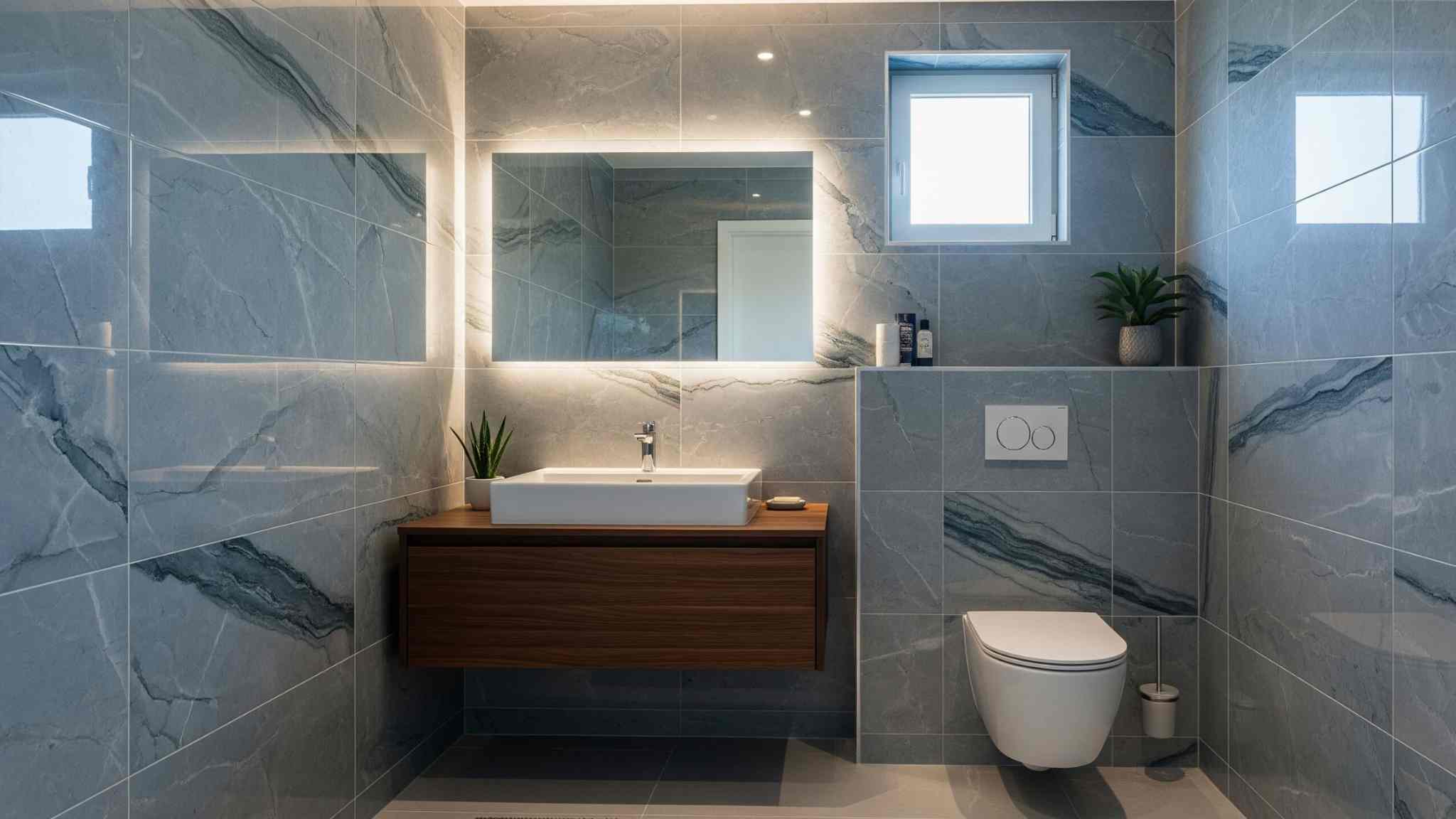 Blue Grey Marble Effect Tiles