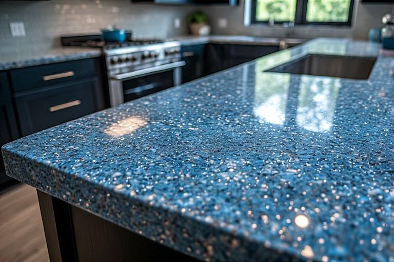 Blue pearl kitchen granite slab with reflective crystals