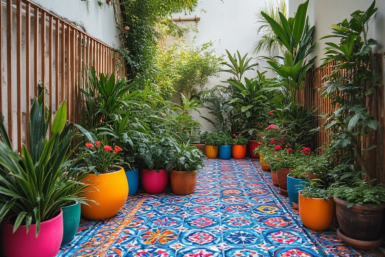 Boho Planters with Vibrant Coloured Floor Tiles