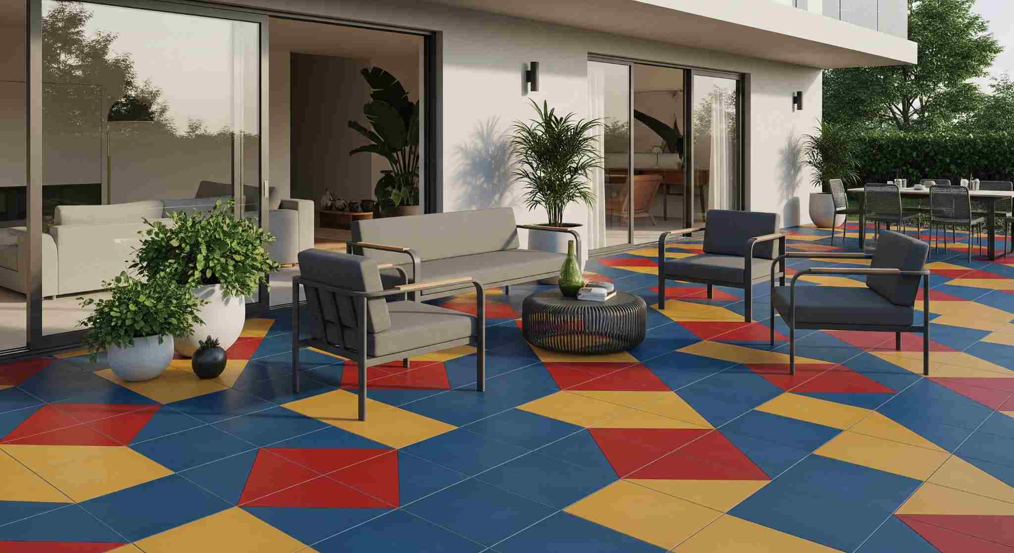 Bold Coloured Outdoor Tiles for Vibrant Space