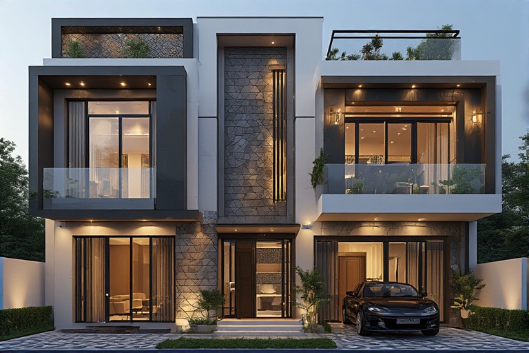 Bold Geometric Duplex Front Elevation Design