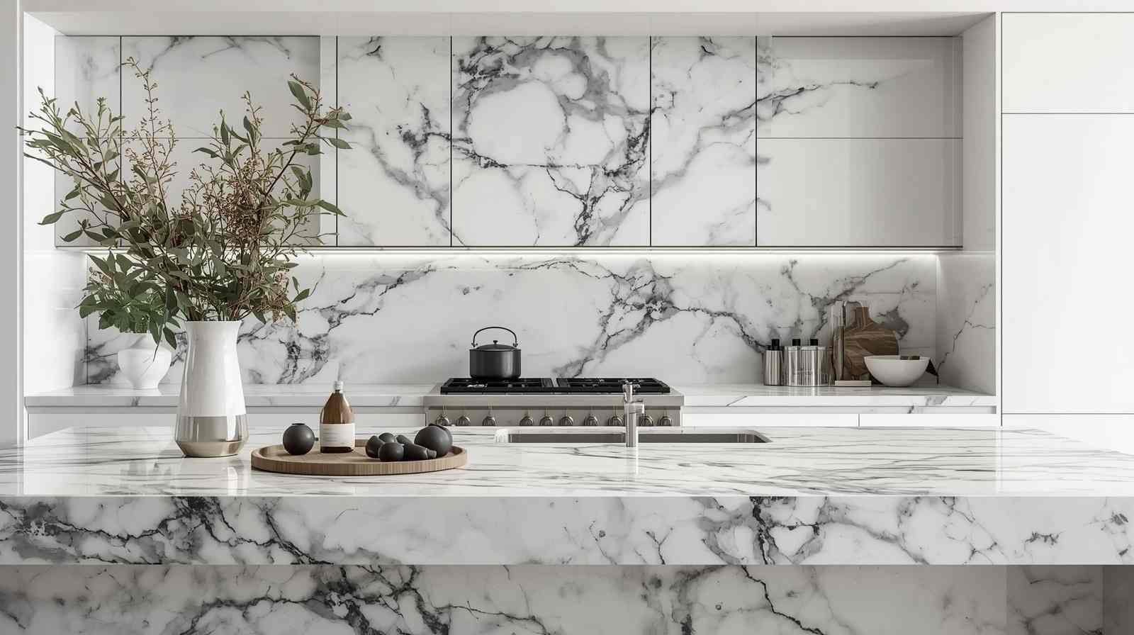 Bold Veined Marble with Minimal Tile Accents