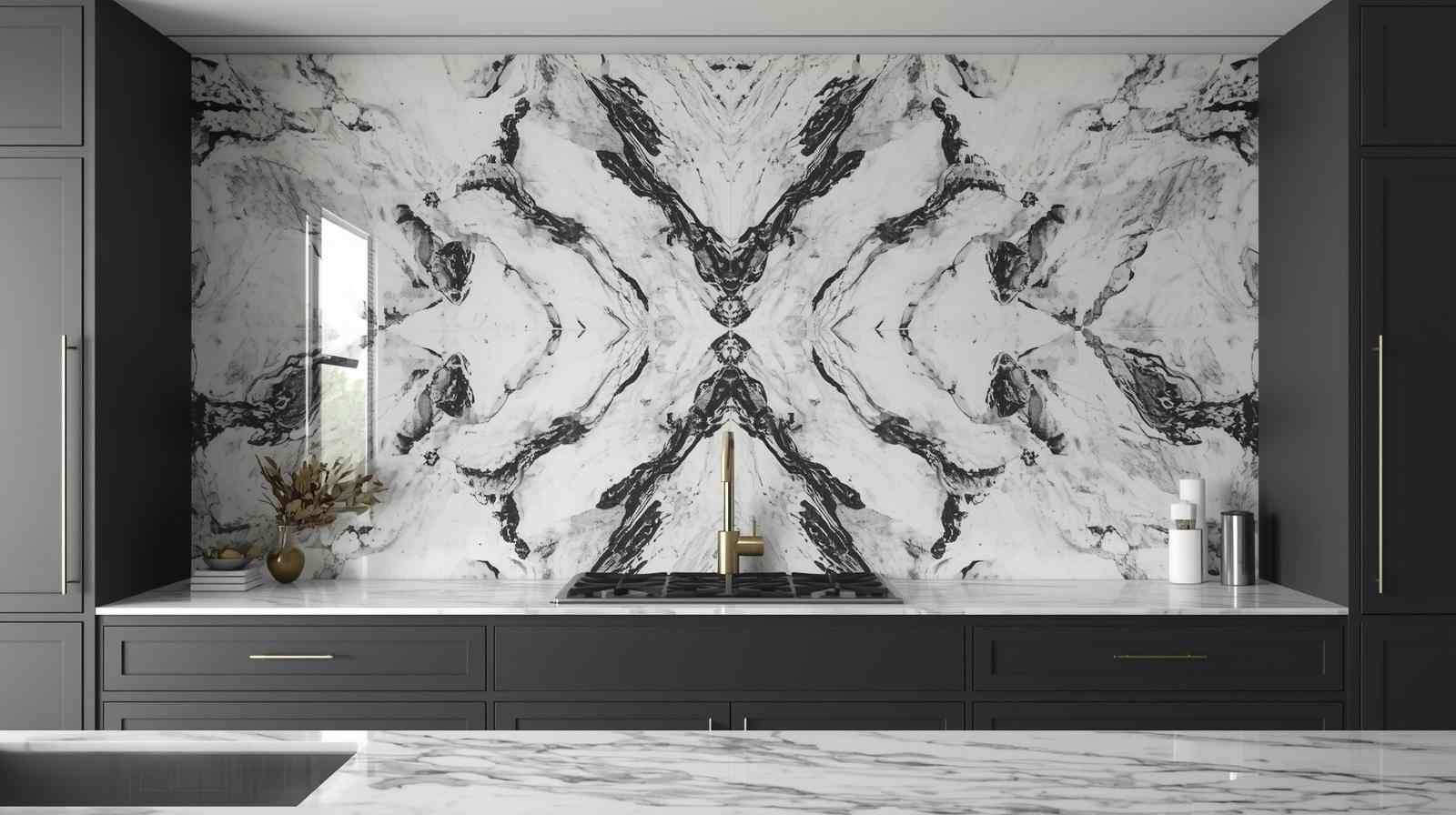 Bookmatched Marble Backsplash for a Statement Wall