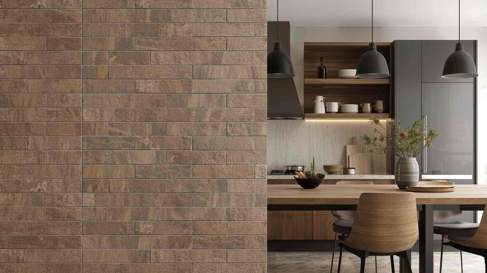 Brick-Style Tiles for a Warm, Rustic Kitchen Partition