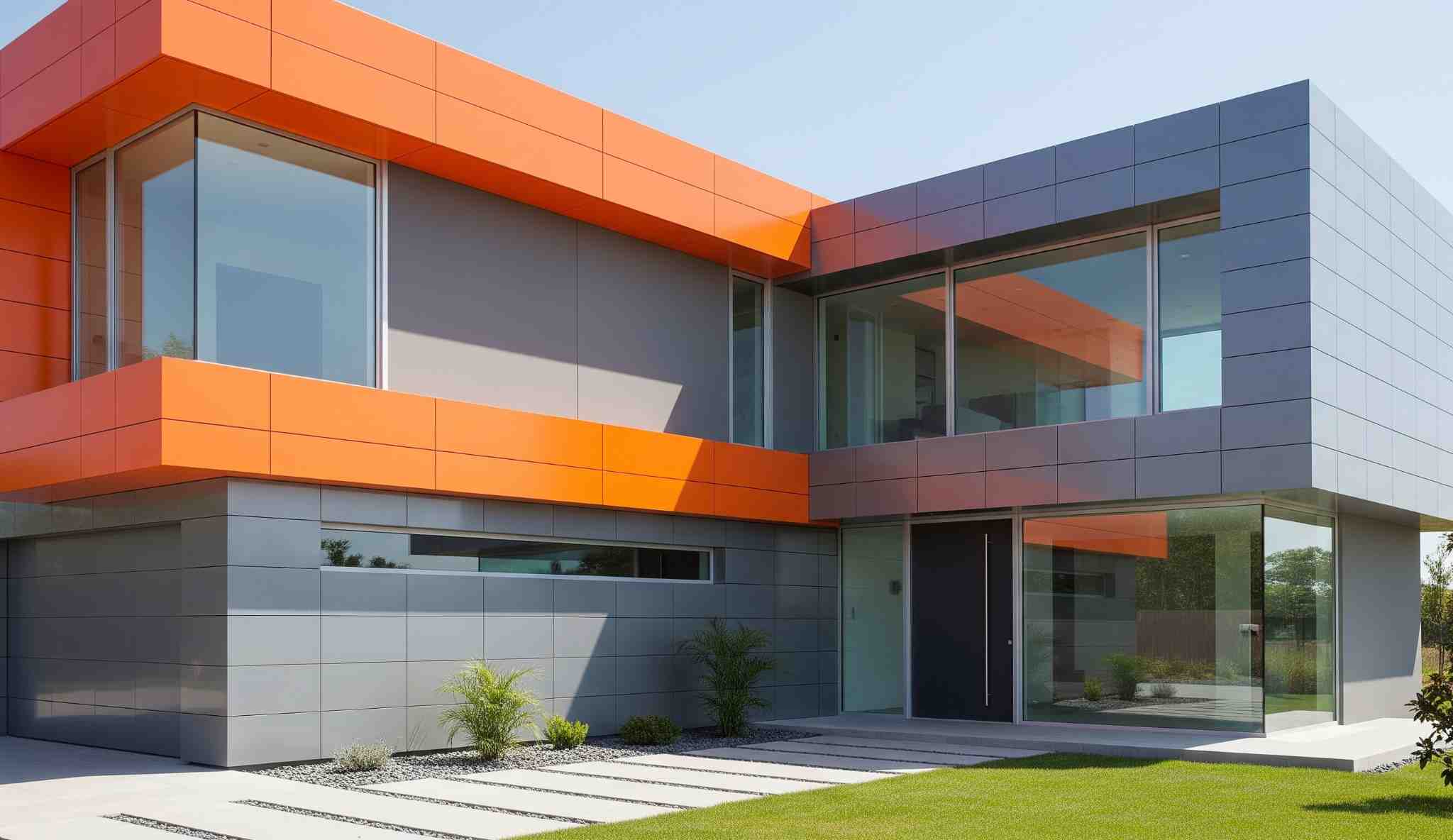 Bright Orange and Steel Grey with Sleek Tiles