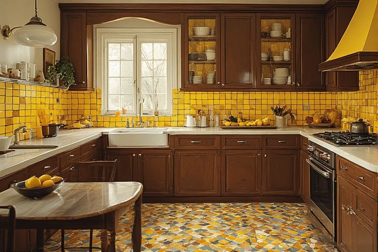 Brown and Yellow with Patterned Tiles