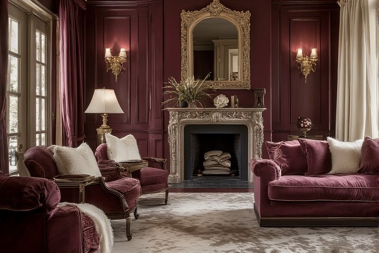 Burgundy and Ivory - Hall Home Colour Combination