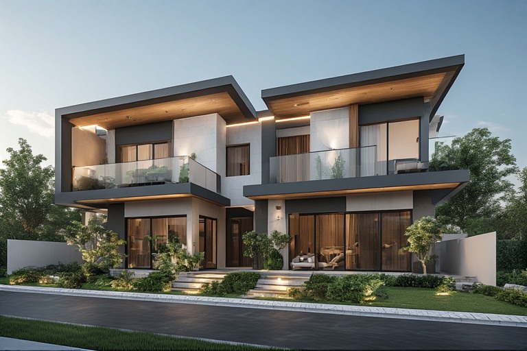 Cantilevered Duplex Front Elevation Design