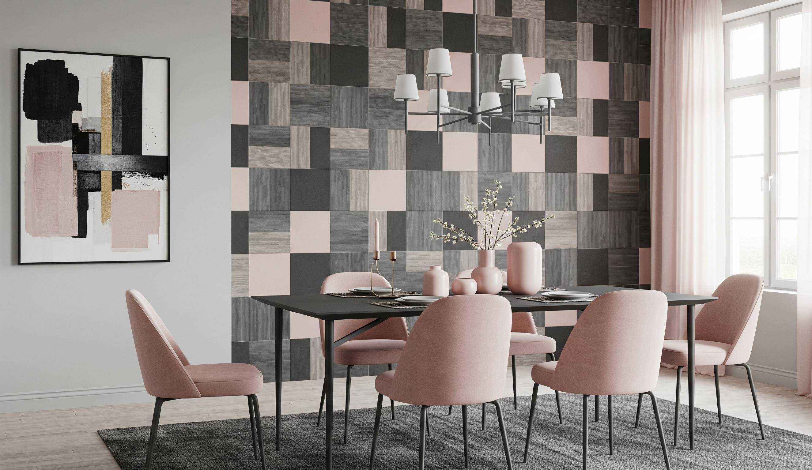 Charcoal Grey & Blush Pink with Patterned Wall Tiles