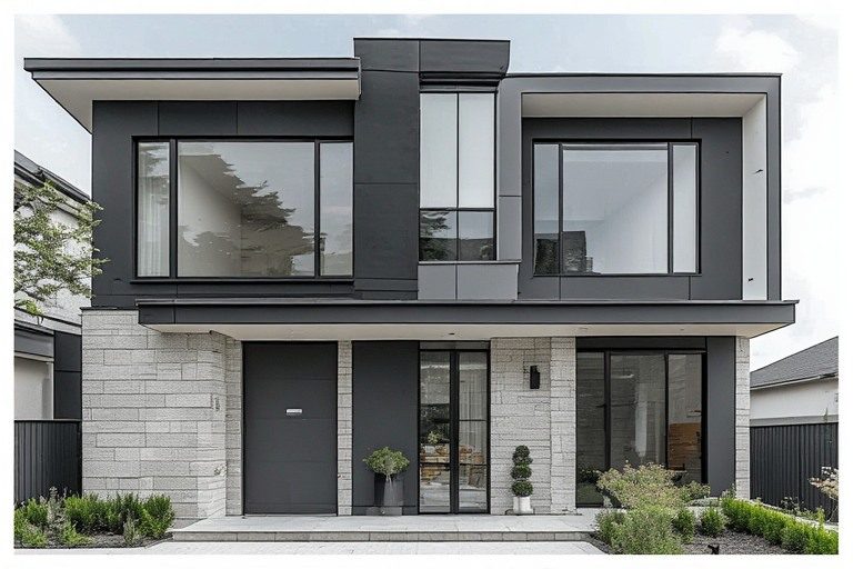 Monochrome charcoal and grey exterior colour combination for houses