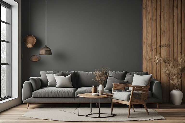 Charcoal Grey & Wood Two Colour Combination For Walls